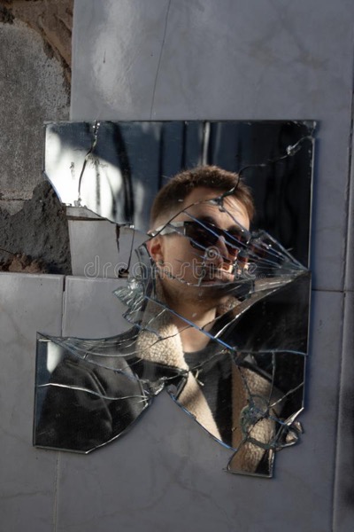 Reflection boy sunglasses broken mirror abandoned house 137694440